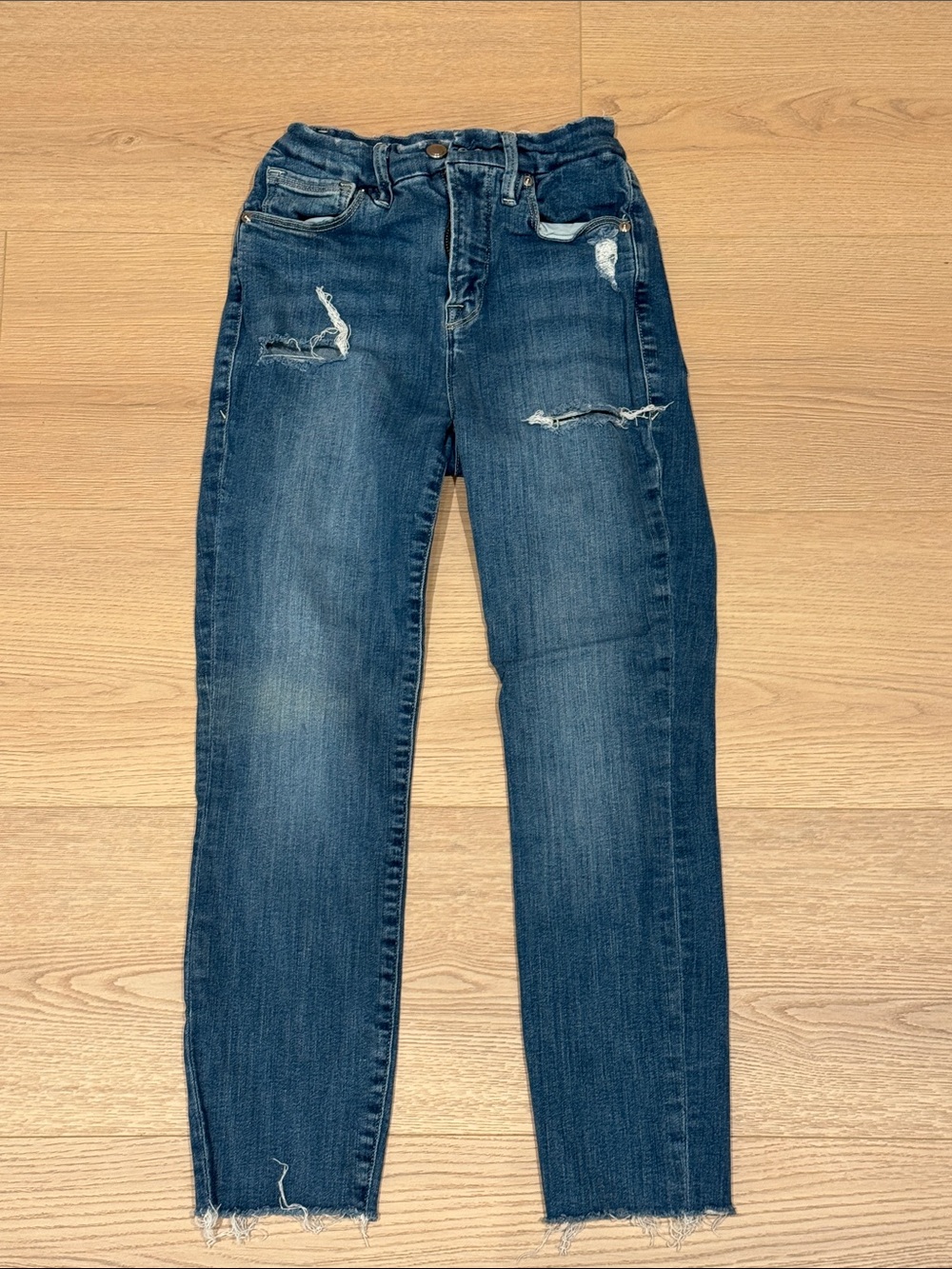 Good American Dark Blue Distressed Skinny Jeans